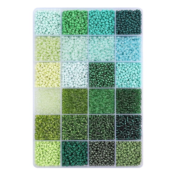 John Bead 300g 8/0 Glass Seed Beads, 12,500 Pieces, 24 Green Palette Colors, Bead Box, Jewelry Making Beads for Bracelets, Necklaces & DIY Crafts