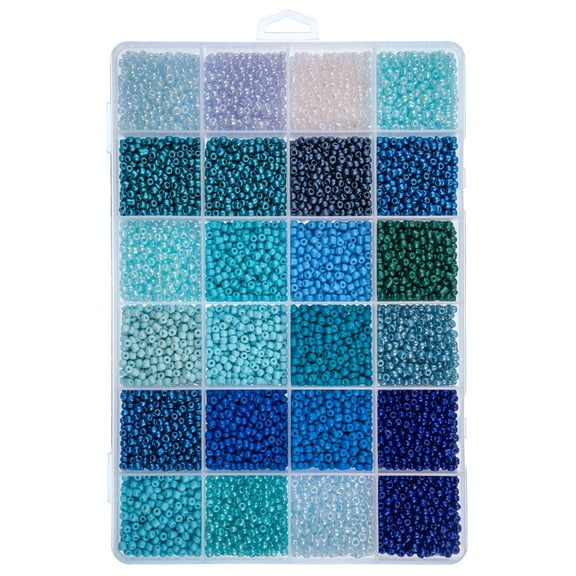 John Bead 300g Assorted Glass Seed Beads 8/0 | 24 Blue Serenity Colors| Round Beading Box for DIY Crafts Jewelry Making