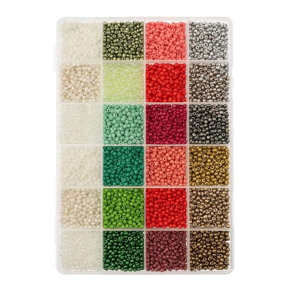 John Bead 300g 8/0 Glass Seed Beads, 12,500 Pieces, 24 Noel Xmas Night Colors Palette Bead Box, Jewelry Making Beads for Bracelets, Necklaces & DIY Crafts