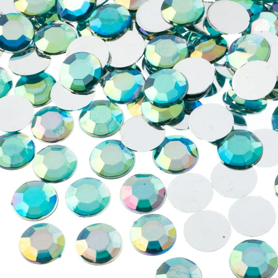 John Bead 400-Piece 12mm (SS50) | Aqua AB Acrylic Round Flat Back Rhinestones