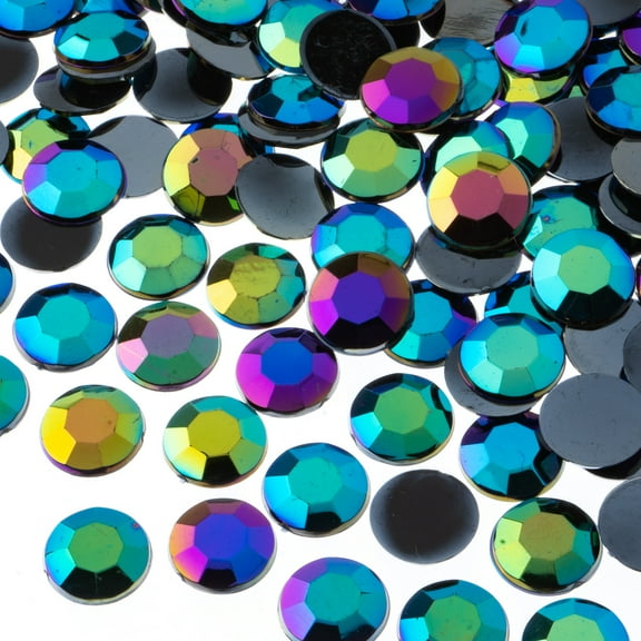 John Bead 400-Piece 12mm (SS50) | Black AB Acrylic Round Flat Back Rhinestones