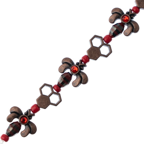 John Bead™ 5inch Red & Black Antique Copper Honeycomb and Bees Bead Strand