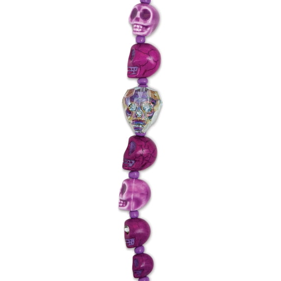 John Bead Assorted Skull Bead Strand - Purple, 6-1/2" Length