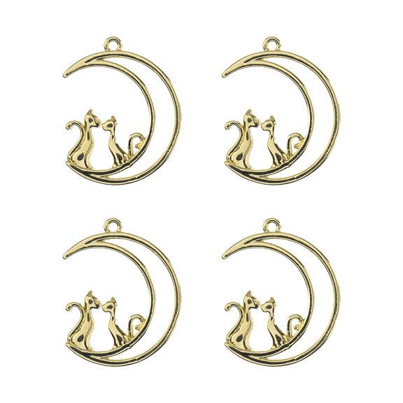 John Bead Beadwork Findings 12pcs Gold Jewelry Findings Pendants | Moon with Cats (4pcs x Pack of 3)