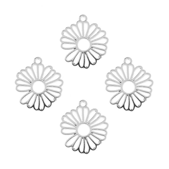 John Bead Beadwork Findings 12pcs Silver Jewelry Findings Pendants | Flower (4pcs x Pack of 3)