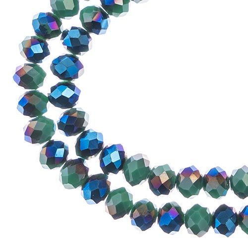 78pcs Crystal Lane DIY Rondelle 7in 4x6mm Opaque Dark Green w/Half Blue Iris 2 Strand glass bead for Jewelry Making, DIY Crafts & Decorations