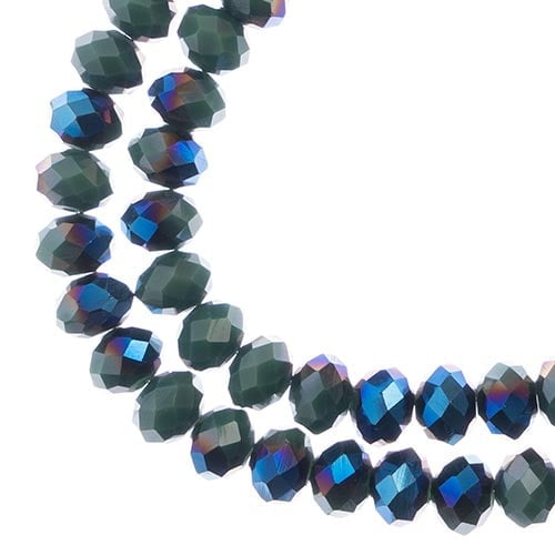 58pcs Crystal Lane DIY Rondelle 7in 6x8mm Opaque Dark Green w/Half Blue Iris 2 Strand glass bead for Jewelry Making, DIY Crafts & Decorations