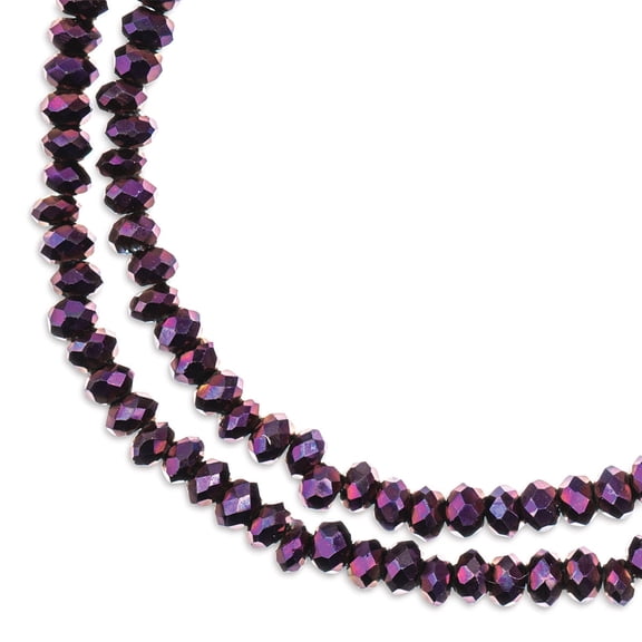 John Bead Crystal Lane Rondelle Bead Strands - Purple, Opaque, Iris, 7"