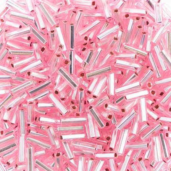 John Bead Czech Bugle Beads, #3 Silverlined Pink Dyed (500g)