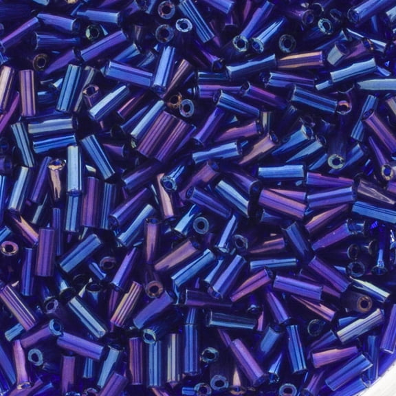 John Bead Czech Bugle Glass Seed Beads #3 (19g) Blue Iris Bead