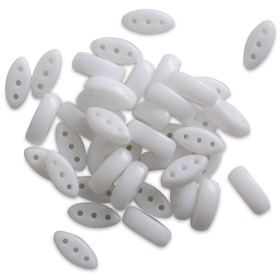 John Bead Czech Glass Cali Three-Hole Beads - Chalk White, Pkg of 40