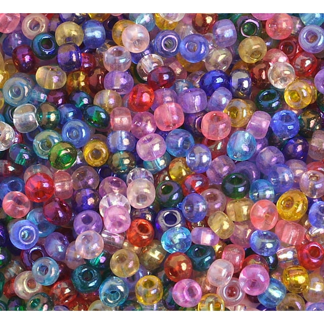 John Bead Czech Glass Seed Beads 6/0 (500g) Transparent Iridescent Multi