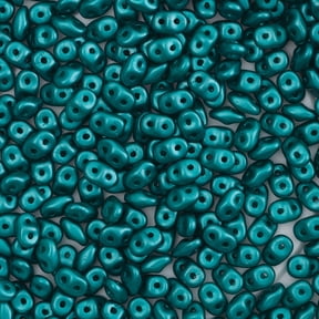 John Bead Czech Glass SuperDuo Two-Hole Beads - Dark Green, Metallic Luster, 22 g vial