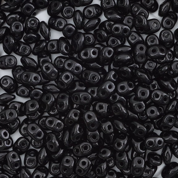 John Bead Czech Glass SuperDuo Two-Hole Beads - Jet, Glossy, 22 g vial