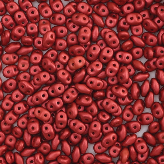 John Bead Czech Glass SuperDuo Two-Hole Beads - Lava Red, Metallic Luster, 22 g vail