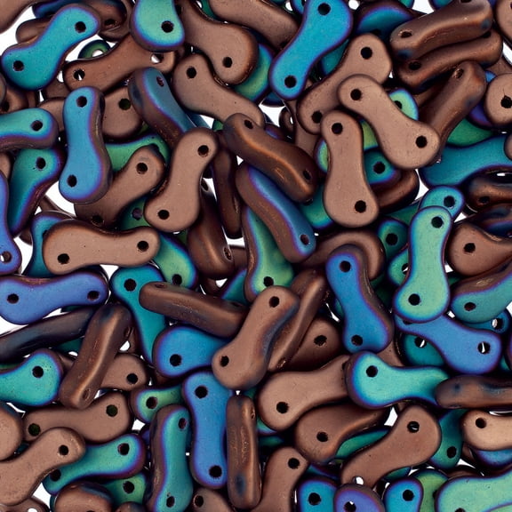 John Bead Czech Link Bead - Black and Glittery Bronze, Matte, Fullcoat, Pkg of 40