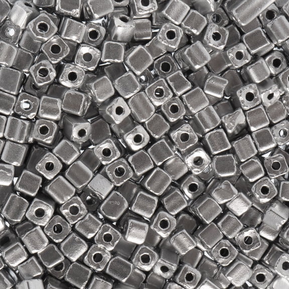 John Bead Czech Square Beads 3.4mm (500g) Metallic Silver Bead for Jewelry Making