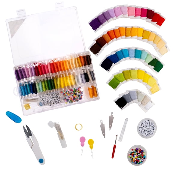 John Bead DIY Craft Embroidery Floss Kit with Organizer Box for Beginner, Included 50 Colors of Threads, Letter Beads, Cross Stitch Kits Christmas Gifts