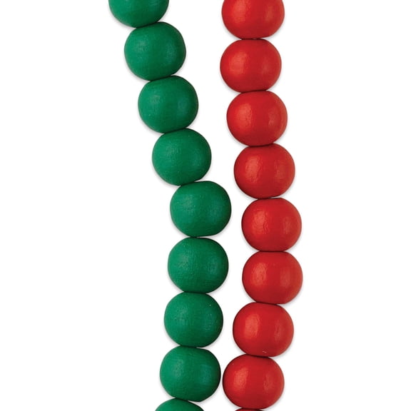 John Bead DIY Designer Bead Strand - Round Wood, Red and Green