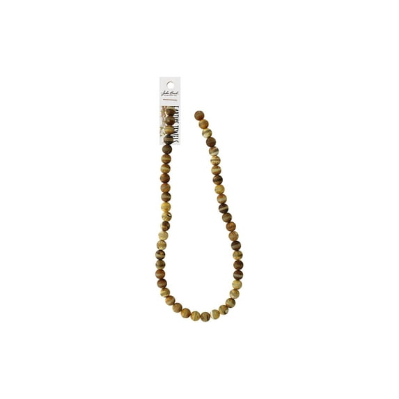John Bead EJ SP 16" 8mm Tibetan Dzi Rnd Fr Str Brn