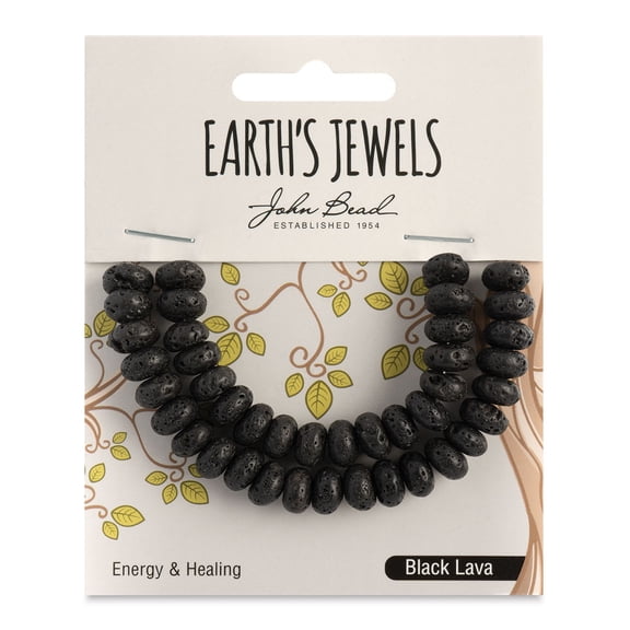John Bead Earth's Jewels Black Lava Beads - Donut Rondelle, 5 mm x 8 mm, 41 beads