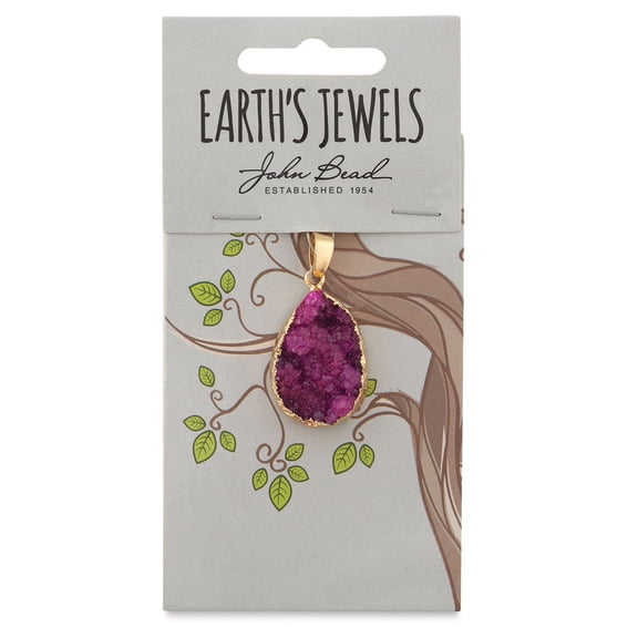John Bead Earth's Jewels Semi-Precious Pendant - Fuchsia, 21 mm