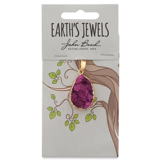 John Bead Earth's Jewels Semi-Precious Pendant - Fuchsia, 21 mm