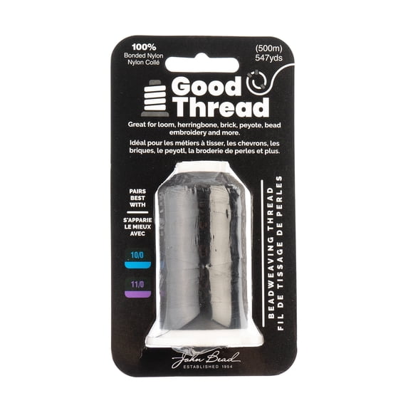 John Bead Good Nylon Beading Thread, 500m (547yd) Spool, Black Bonded Nylon Thread for Jewelry Making, Beadwork and Sewing