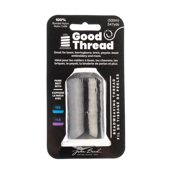 John Bead Good Nylon Beading Thread, 500m (547yd) Spool, Black Bonded Nylon Thread for Jewelry Making, Beadwork and Sewing