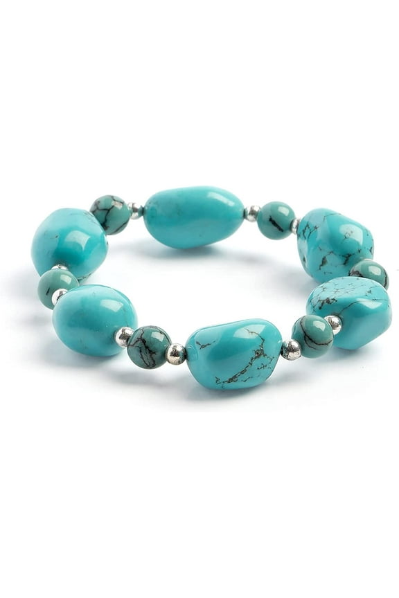 Handmade Natural Gemstone - Semi-Precious Stretch Bracelet in Blue Dyed Stabilized Turquoise