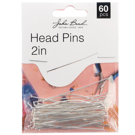 John Bead Head Pins 2in 20ga (0.032) 60/Pkg-Silver