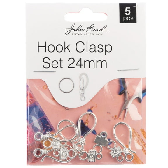 John Bead Hook Clasp Set 24mm 5/Pkg-Silver