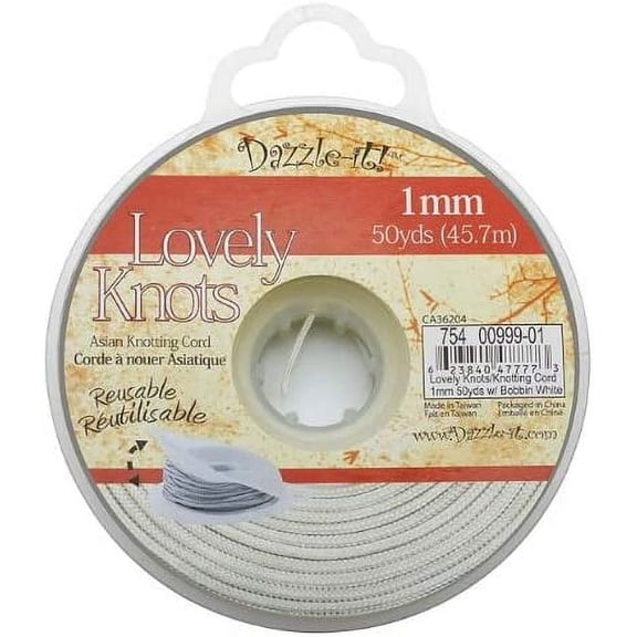 John Bead Lovely Knots 50yds 1mm White Chinese Knotting Cord with Bobbin