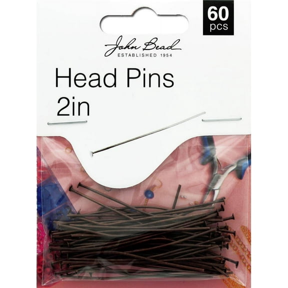 60pcs John Bead Must Have Findings 2in 20ga (0.032) Antique Copper Head Pins for Jewelry Making