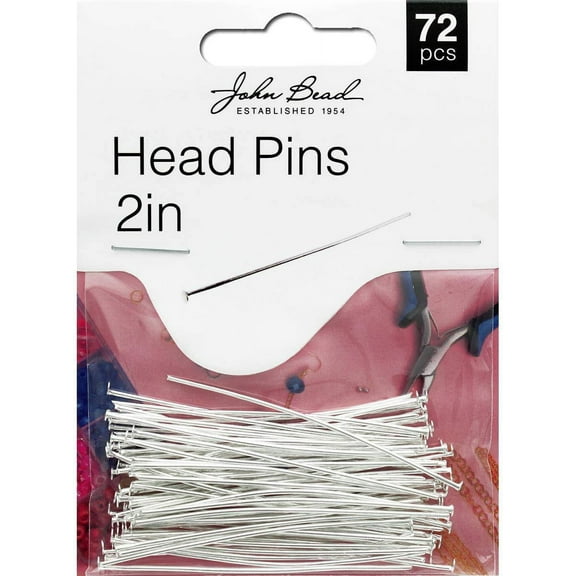 72pcs John Bead Must Have Findings 2in 20ga (0.032) Silver Head Pins for Jewelry Making