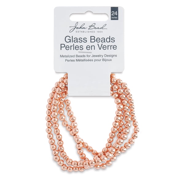 John Bead Metalized Glass Beads - Copper, 4 mm, 24" Strand