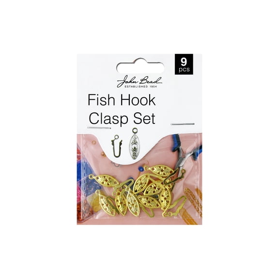 John Bead Must Have Findings Fish Hook Clasps - Pkg of 9, Gold, 6 mm x 20 mm