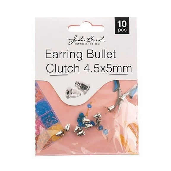 John Bead Must Have Findings Metal Silver 4.5x5mm Earring Bullet Clutch, 10 Pieces