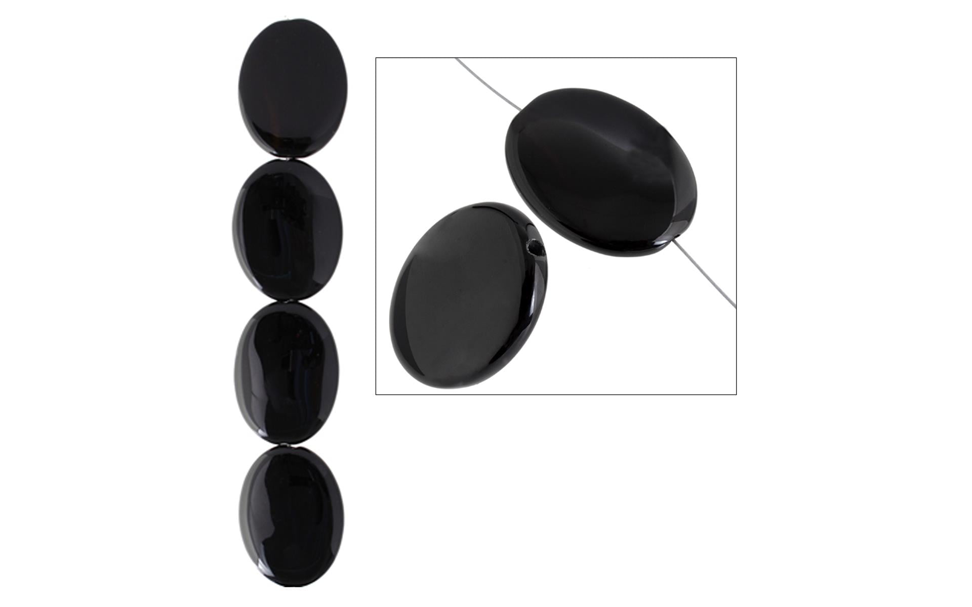 John Bead Semi Precious Bead Black Onyx 30mm x 40mm Oval 8"