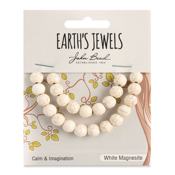 John Bead Earth’s Jewels White Magnesite Beads - Round, Pkg of 23, 8 mm Dia.