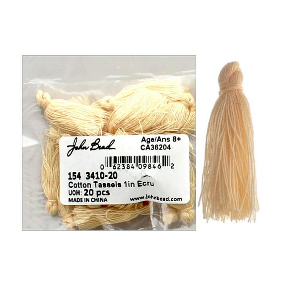 John Bead Tassel 1" Cotton 20pc Ecru