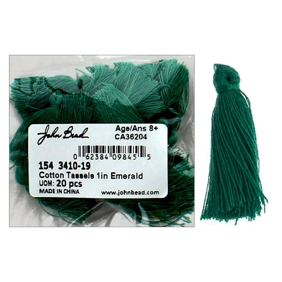 John Bead Tassel 1" Cotton 20pc Emerald