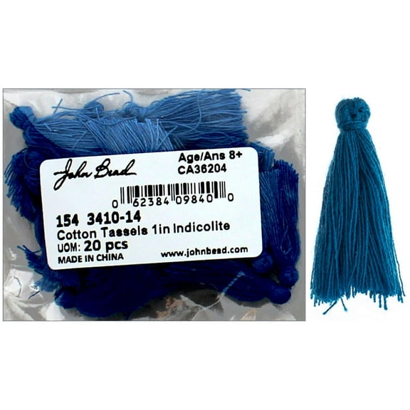 John Bead Tassel 1" Cotton 20pc Indicolite