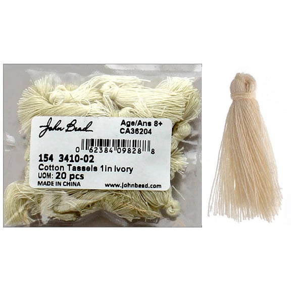 John Bead Tassel 1" Cotton 20pc Ivory