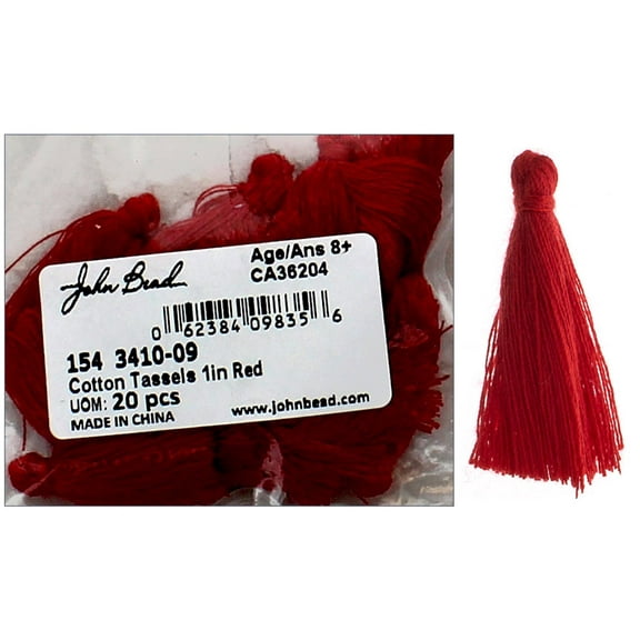 John Bead Tassel 1" Cotton 20pc Red