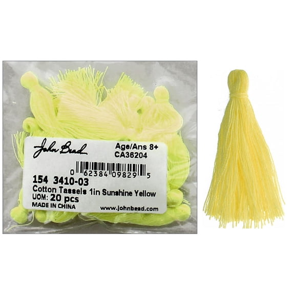 John Bead Tassel 1" Cotton 20pc Sunshine Yellow