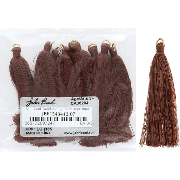 John Bead Tassel 2.25" Poly Cotton 10pc Brown