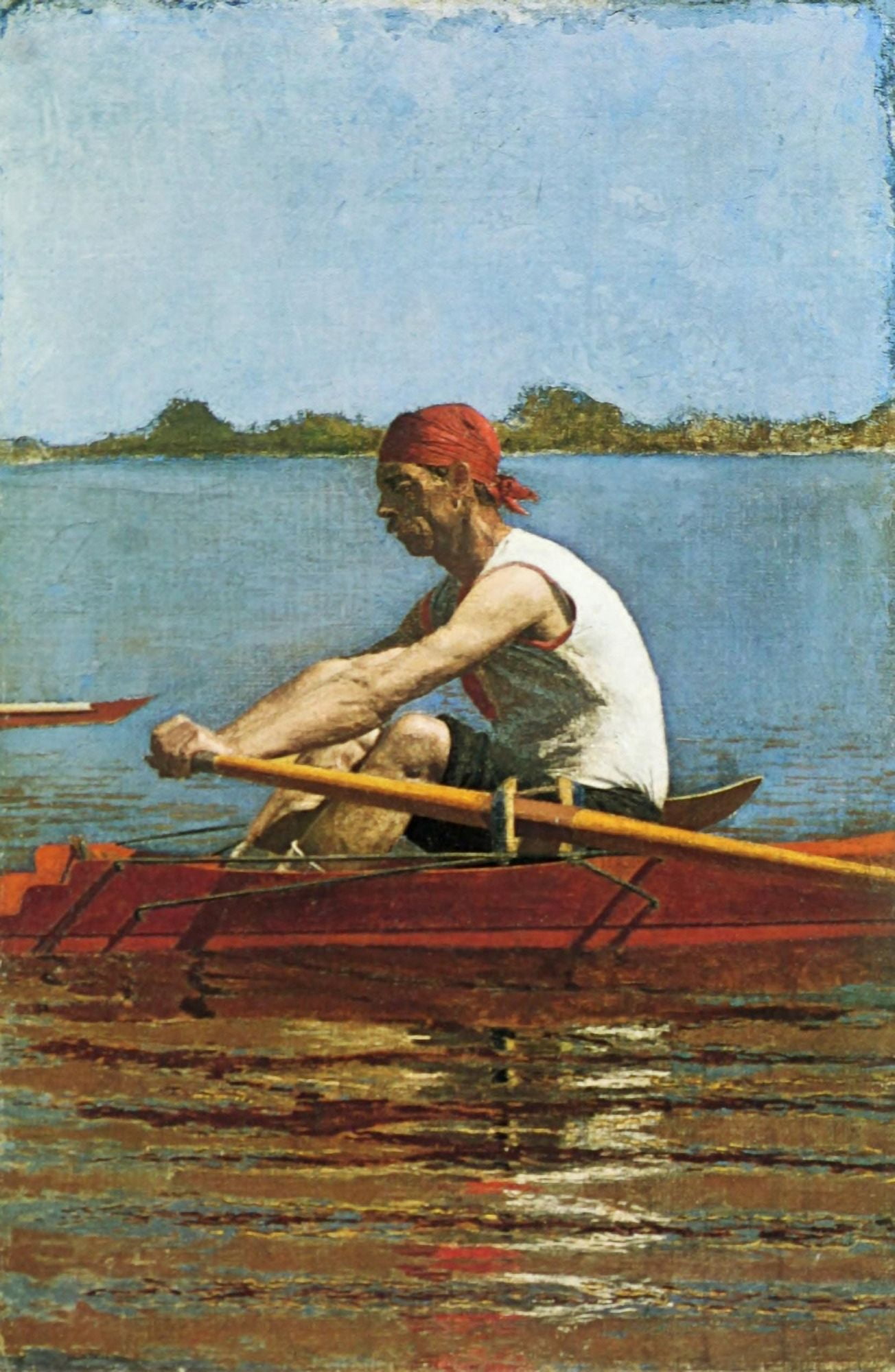 John Biglin in a single scull 1874 Canvas Art - Thomas Eakins (18 x 24)