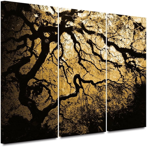 John Black  "Gold Rendition: Japanese Tree" Gallery-Wrapped Canvas, (3-Piece Set)