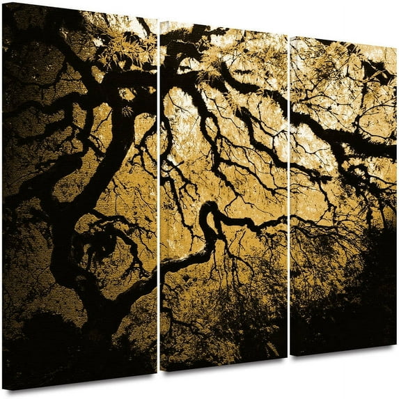 John Black "Gold Rendition: Japanese Tree" Gallery-Wrapped Canvas, (3-Piece Set)